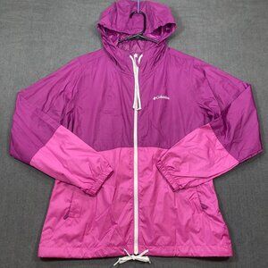 Columbia Womens Two-Tone Pink Lightweight Windbreaker Jacket With Hood Medium